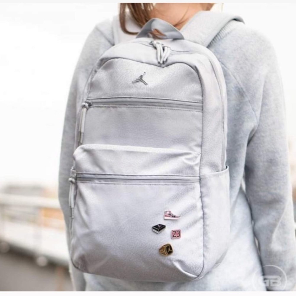 Nike Light Gray Backpack with Pin Accents